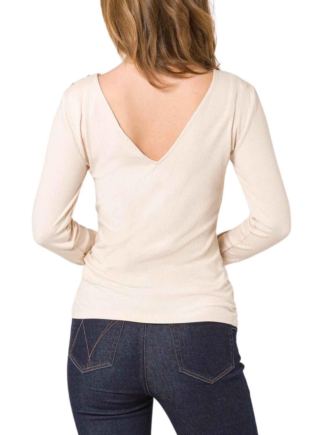 Botões T-Shirt Naf Naf Beige para Mulher