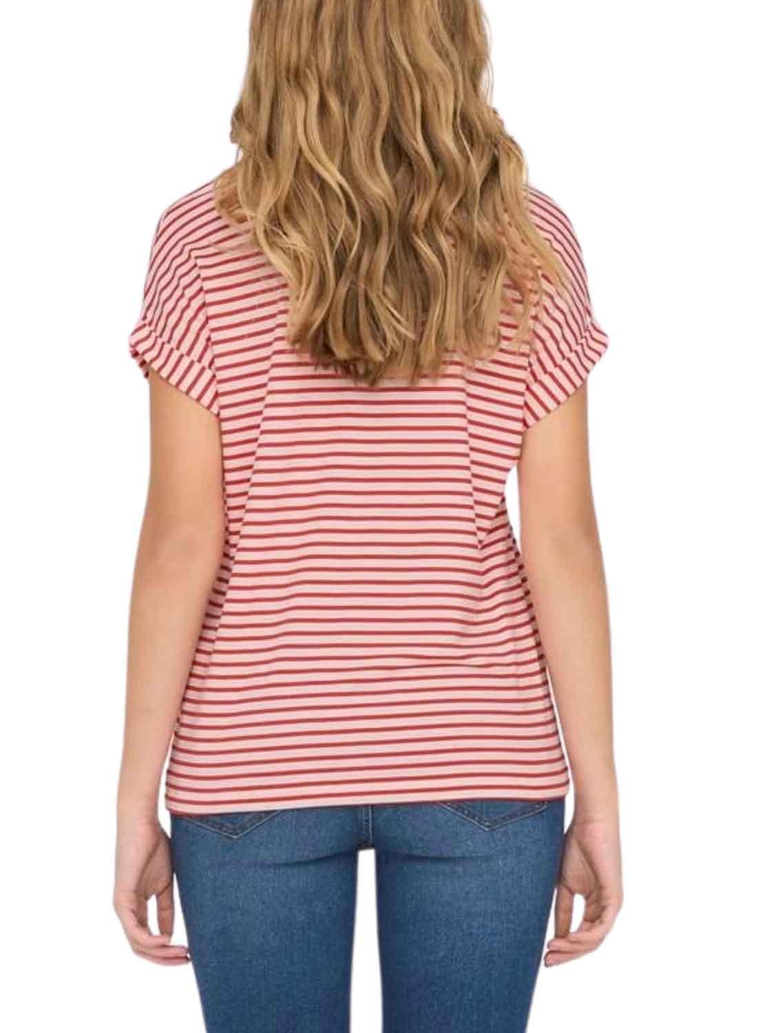 Camiseta Only Moster Stripe Vermelho Para Mulher