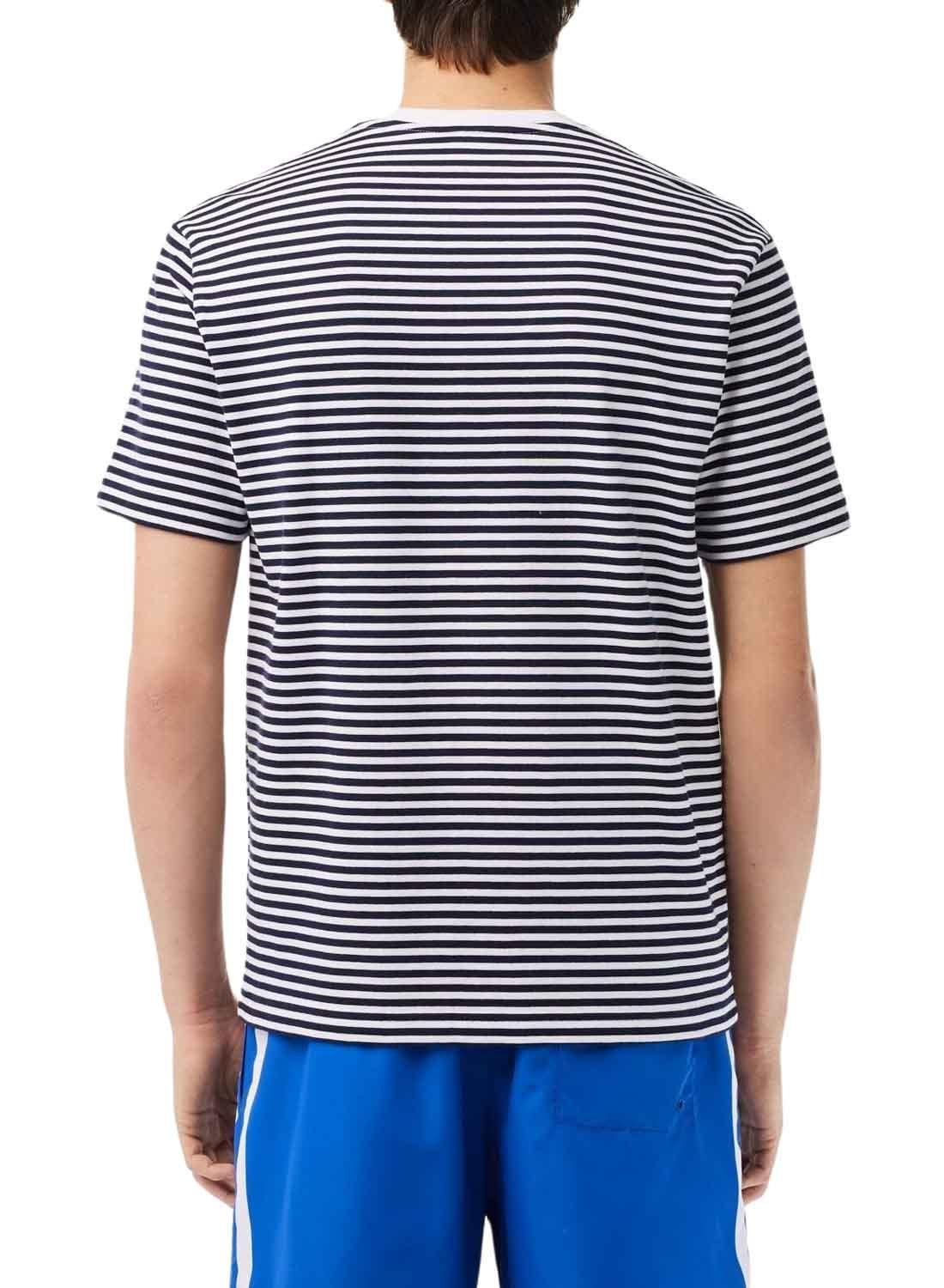 Camiseta Lacoste listrada azul marinho para homem.