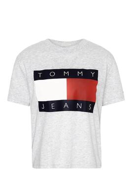 T-Shirt Tommy Jeans Flag Cinza Para Mulher