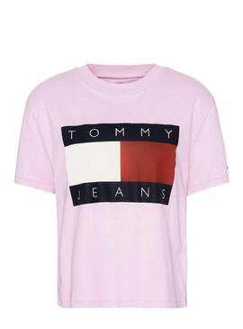 T-Shirt Tommy Jeans Flag rosa para Mulher