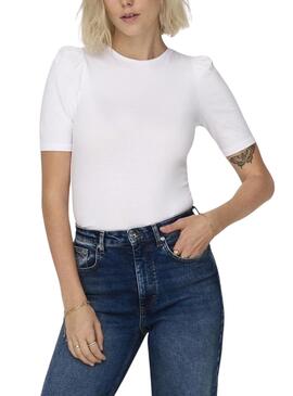 Camiseta Only Live Love 2/4 Pufftop Branco Mulher