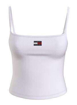Camiseta Tommy Jeans Badge Rib Branco Para Mulher.
