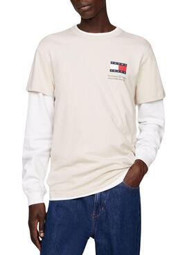 Camiseta Tommy Jeans Slim Flag Bege para Homem.