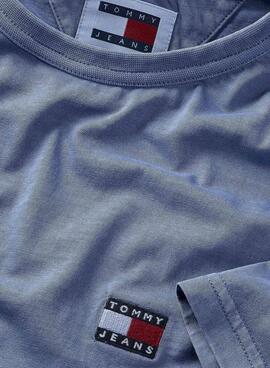 Camiseta Tommy Jeans Lavada Azul Com Emblema Para Homem