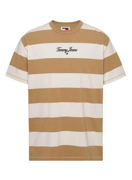 Camiseta Tommy Jeans Bold Stripe em Tostado para Homem