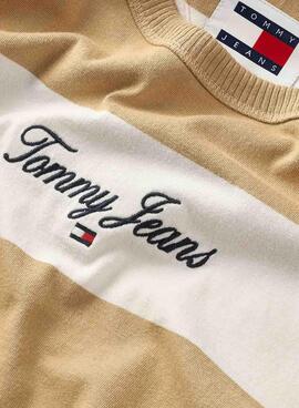 Camiseta Tommy Jeans Bold Stripe em Tostado para Homem