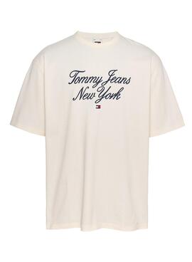 Camiseta Tommy Jeans Over Serif Branca para Homem.