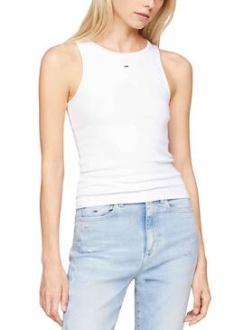 Camiseta Tommy Jeans Essential Branca para Mulher.