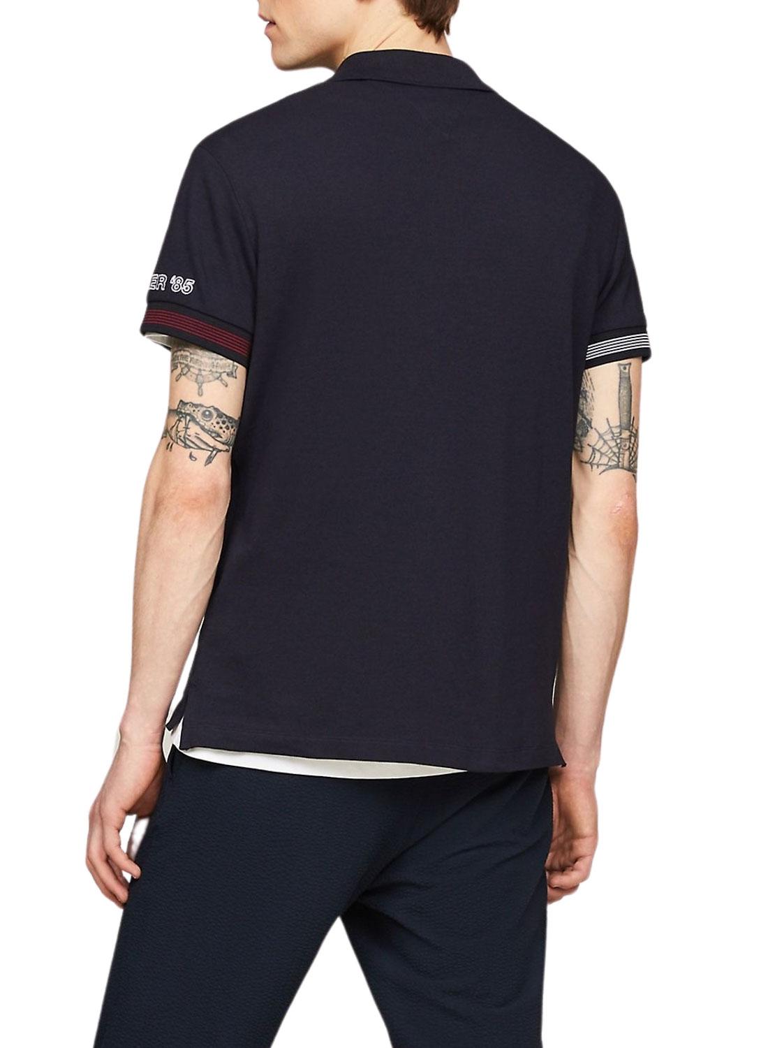 Polo Tommy Hilfiger Flag Cuff Slim Marino para homem