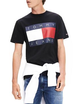 T-Shirt Tommy Jeans Flag Preto Para Homem
