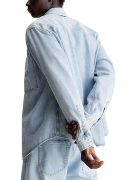 Camisa de sobrecamisa Calvin Klein Linear Denim para homem