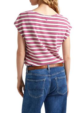 Camiseta Pepe Jeans Khloe Listras Rosa Para Mulher
