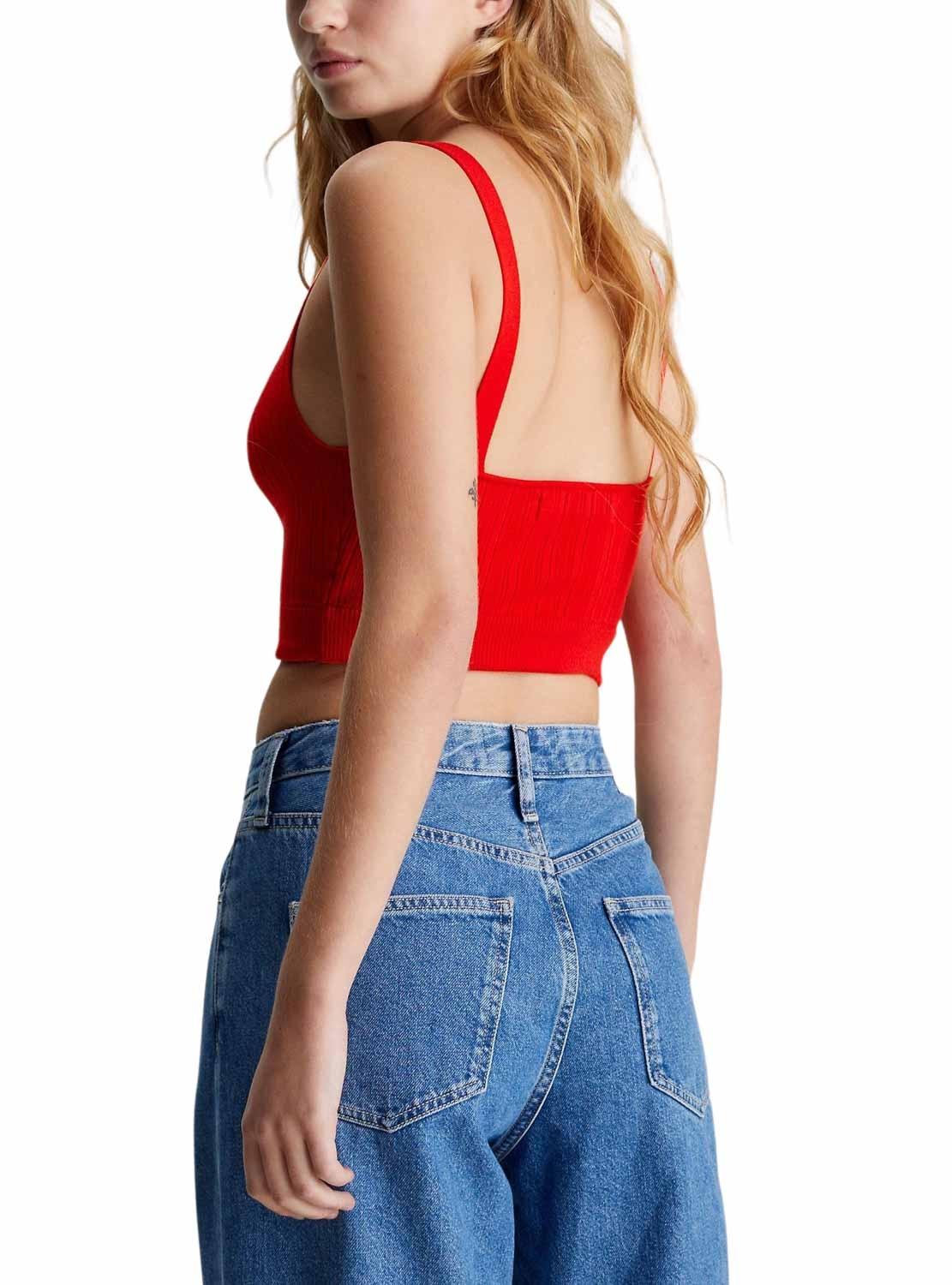 Top Calvin Klein Woven Label Vermelho Para Mulher