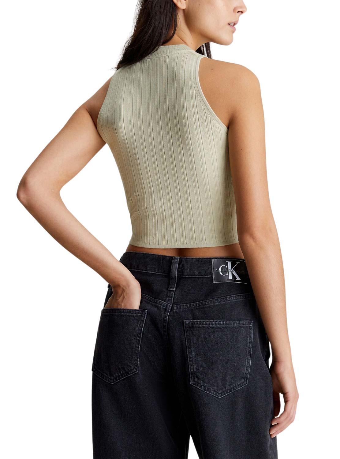 Top Calvin Klein Woven Label Verde para Mulher