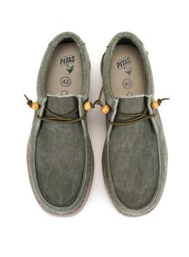 Sapatos Walkin Pitas Wallabi lavados verdes para homens.