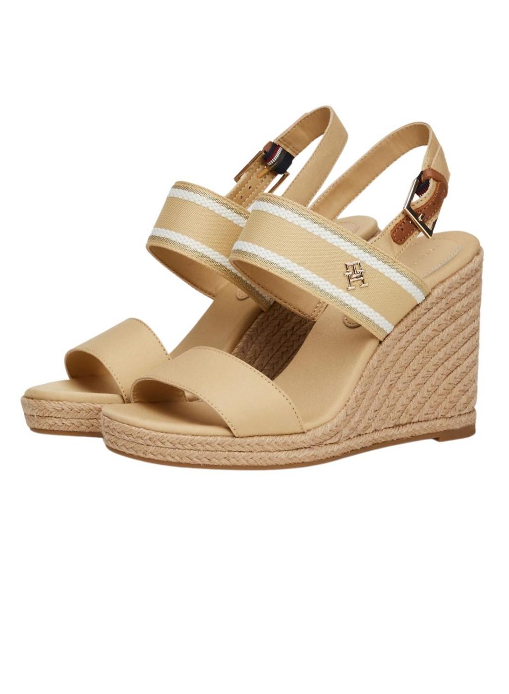 Sandálias Tommy Hilfiger Webbing High Wedge Bege Mulher