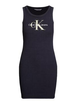 Vestido Calvin Klein Arquivo Monologo Rib Preto para Mulher