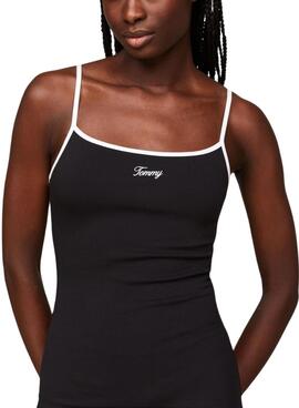 Vestido Tommy Jeans Tonal Script Preto Para Mulher