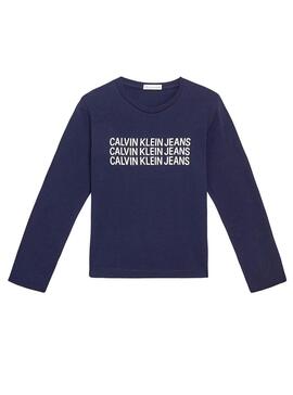 T-Shirt Calvin Klein Triplo Logotipo Azul Marinho 