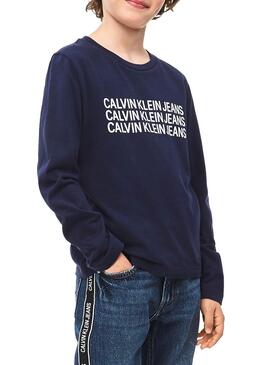 T-Shirt Calvin Klein Triplo Logotipo Azul Marinho 