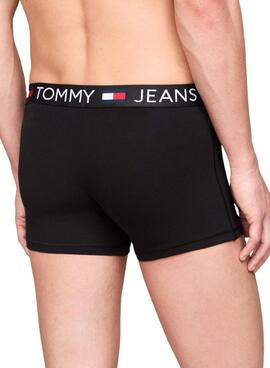 Pacote com 3 cuecas Tommy Jeans Trunk Essential preto para homem.