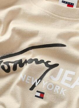 Camiseta Tommy Jeans Spray Pop Beige Para Homem