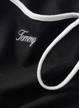 Camiseta Tommy Jeans Slim Script Binding preta para mulher.