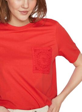 Camisa Vila Sybil Crochet Vermelho Para Mulher