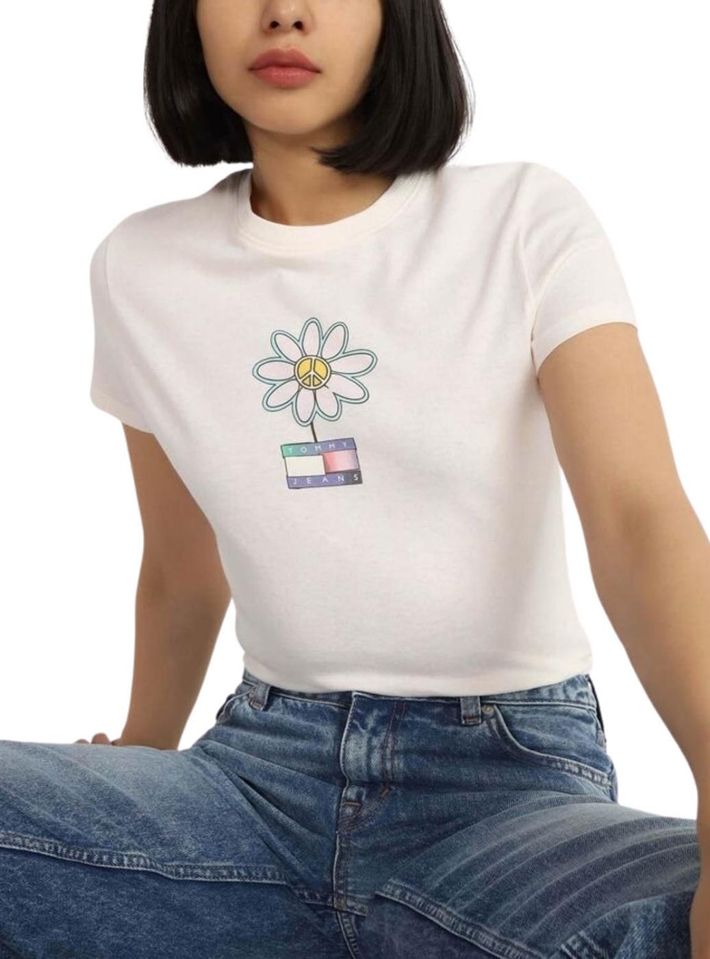 Camiseta Tommy Jeans Flower Slim Branca Para Mulher