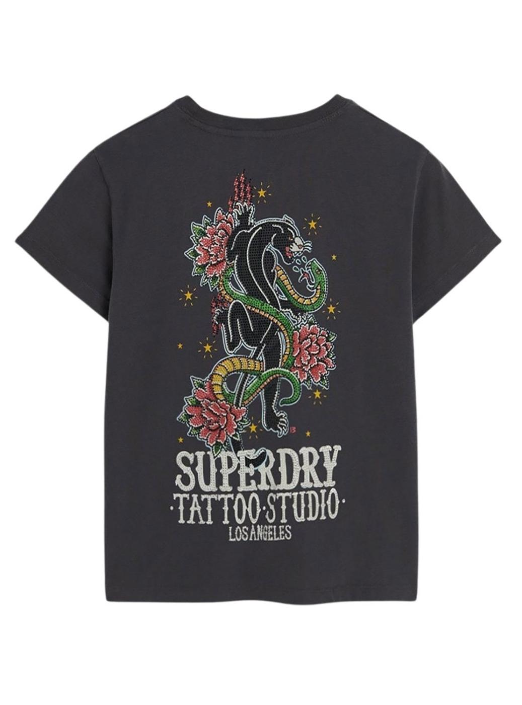 Camiseta Superdry Tattoo Antracita para Mulher.