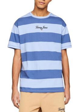 Camiseta Tommy Jeans Bold Stripe Azul para Homem