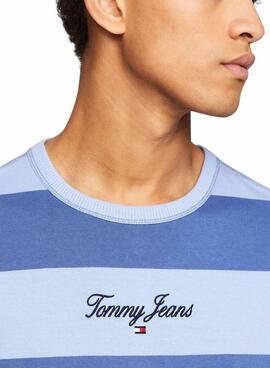 Camiseta Tommy Jeans Bold Stripe Azul para Homem