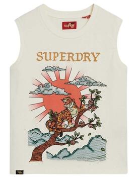 Camiseta Superdry Tatto Rhinostone Branco para Mulher.