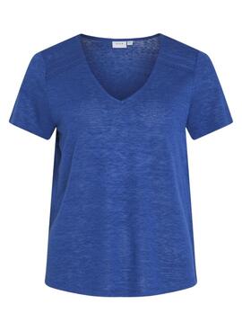 Camiseta Vila Viamer V-Neck Lace Azul para Mulher.