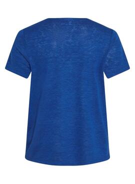 Camiseta Vila Viamer V-Neck Lace Azul para Mulher.