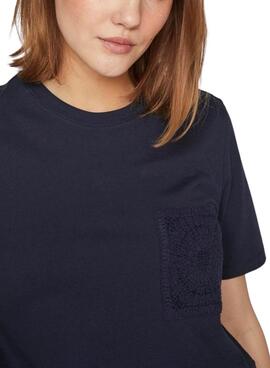 Camisa Vila Visybil Crochet Azul Marinho para Mulher.