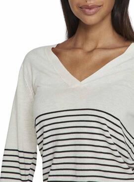 Camiseta Vila Viabella V-Neck Listras Preto Mulher