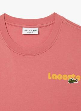 Camiseta Lacoste Retro Loose Coral Para Homem