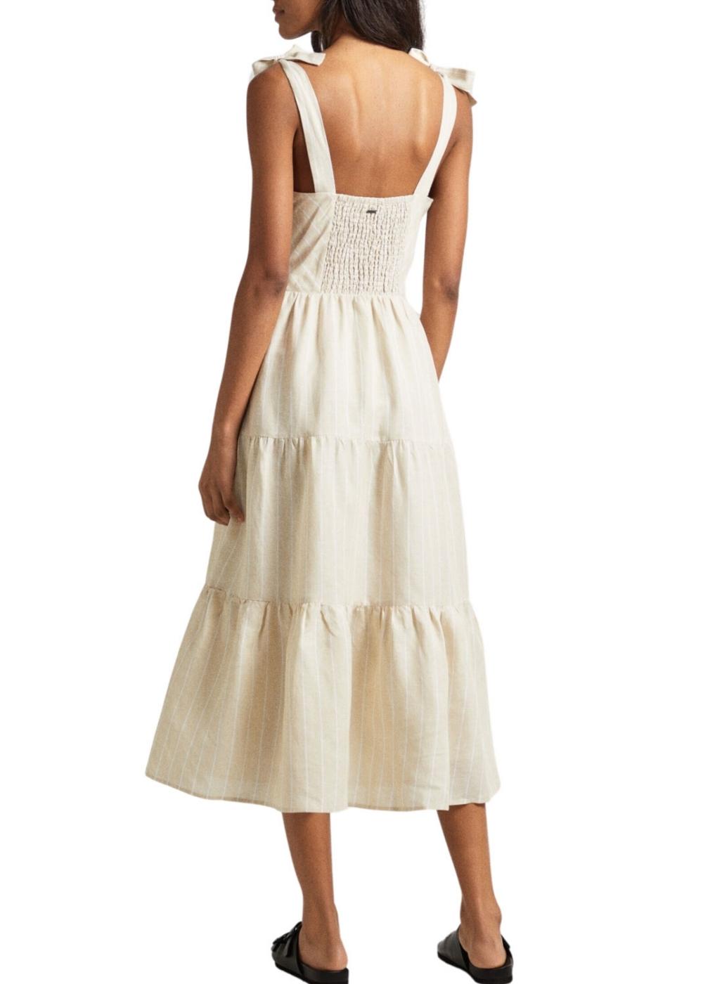 Vestido Pepe Jeans Emereal Lino Creme Para Mulher