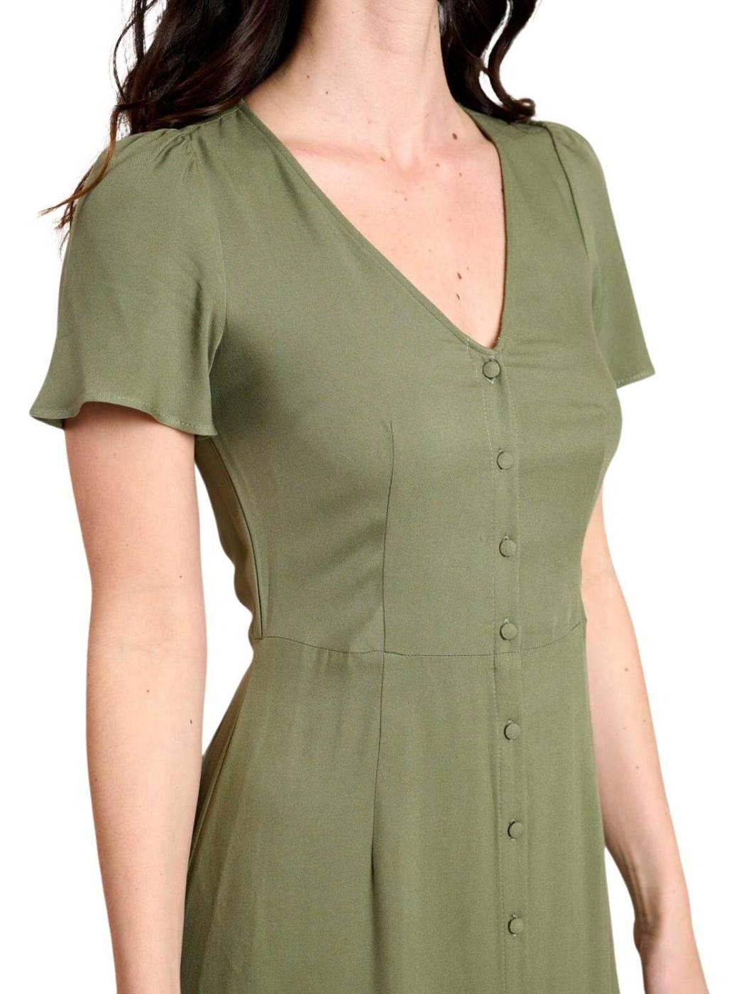 Vestido Naf Naf Verde com Botões para Mulher