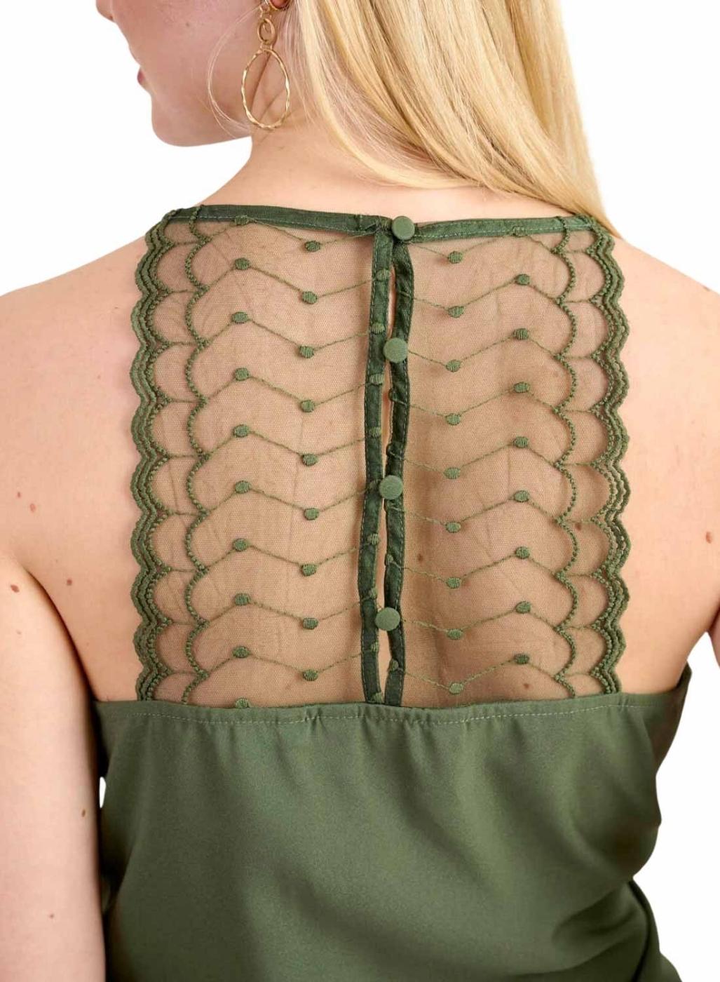 Top Naf Naf em renda verde para mulher.