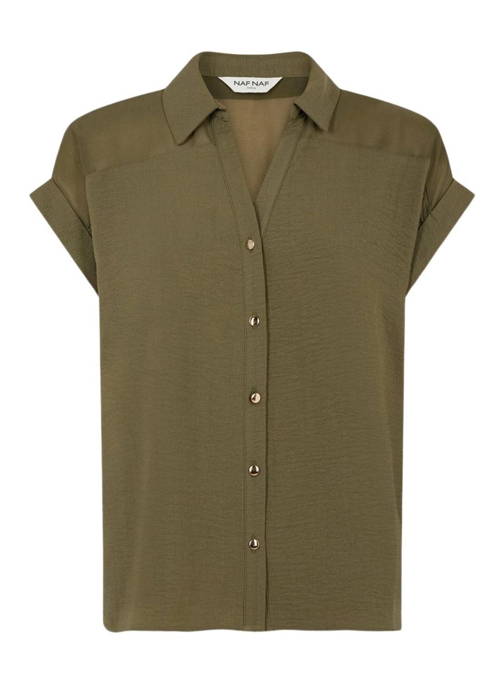 Camisa Naf Naf Verde Semitransparente para Mulher.