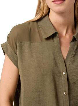 Camisa Naf Naf Verde Semitransparente para Mulher.