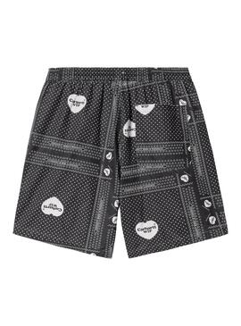 Bermudas Carhartt Heart Bandana preta para homem.