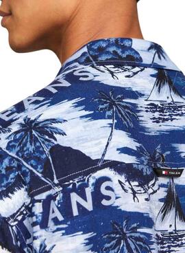 Camisa Tommy Jeans Hawaiian Azul Para Homem