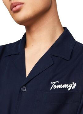 Camisa Tommy Jeans Resort Relaxed Azul Marinho Para Homem