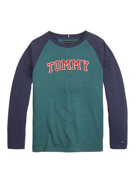 Logo T-Shirt Tommy Hilfiger Applique Verde Meninos