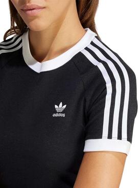 Camiseta Adidas 3 Stripes Slim Preto Para Mulher