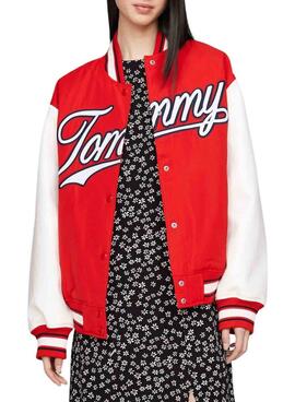 Jaqueta Tommy Jeans Letterman vermelha para mulher